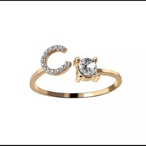 Gold Plated Adjustable C Rhinestone Ring